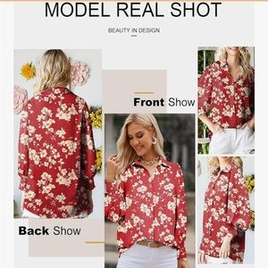 Astylish Women Loose V-Neck Shirts Paisley Print Lantern Sleeve Blouse Boho Tops